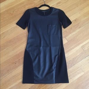 BCBG Maxazria faux leather dress with pocket.